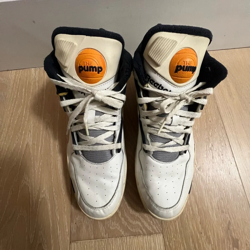 Reebok Men's White and Navy Sneakers with Orange Accents